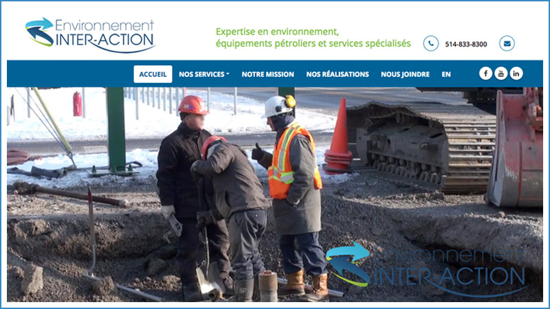 Nouveau site web de Environnement Inter-action, Expertise et services spécialisés en environnement, équipements pétroliers et décontamination